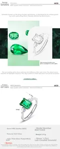 Détail de la bague avec émeraude rectangulaire et pierres de zircon blanc latérales