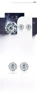 Detail view of 6-prong moissanite stud earrings in S925 sterling silver with dimensions