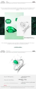 Detail view of oval lab-grown emerald ring in S925 silver with dimensions 10.4mm by 12.5mm