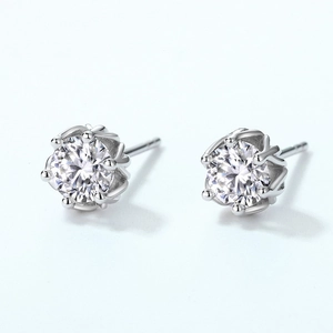 Classic S925 sterling silver moissanite stud earrings with a six-prong snowflake setting