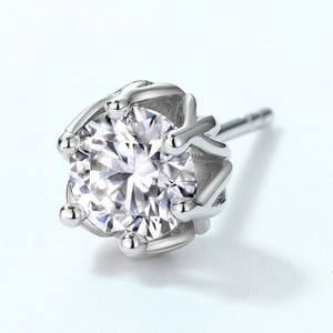 Classic S925 sterling silver six-prong moissanite stud earrings with a brilliant snowflake cut