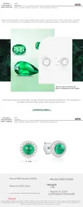 Detailed view of S925 silver stud earrings with 0.55ct lab-grown emerald and halo diamonds