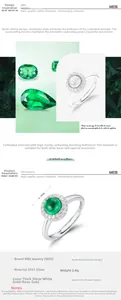 Detailed view of S925 sterling silver ring with 0.8ct emerald and zircon stones