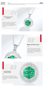 Detailed view of S925 silver necklace with emerald gemstone and hand-set carbon diamonds