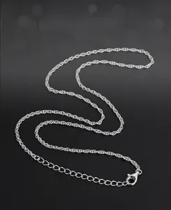 Detailed view of silver twist rope chain with lobster clasp and 400+50mm length