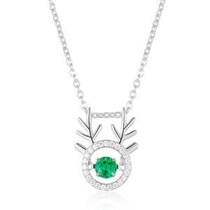 S925 silver necklace with dancing emerald gemstone pendant in a reindeer antler design