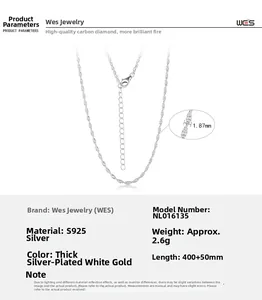 Macro detail of S925 sterling silver water wave chain with 1.87mm width and 45cm length