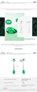 Detailed specs of S925 silver 0.5ct pear cut emerald earrings with 25mm length