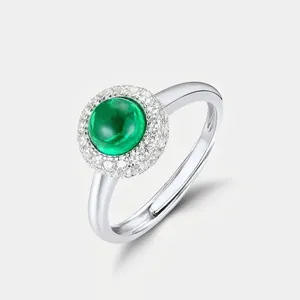 S925 Sterling Silver Lab-Created Emerald Ring Round Halo Zirconia Adjustable Open Ring Retro Jewelry For Women Gift