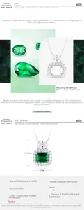 Vue détaillée du pendentif émeraude 2,6ct en argent S925 avec dimensions précises