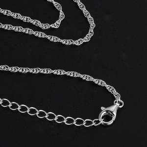 Classic S925 sterling silver rope chain necklace with adjustable lobster clasp closure