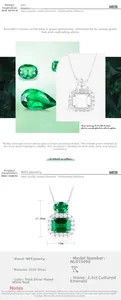 Détails du collier émeraude 2,6ct en argent S925 avec dimensions et taille carrée