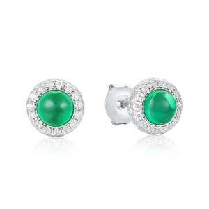 Classic round S925 silver stud earrings with lab-grown emerald and halo diamond accents