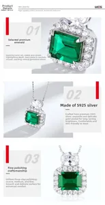 Macro d'un pendentif en argent S925 taille émeraude avec des accents de zircon brillants