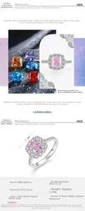 Detailed macro view of S925 silver ring featuring 6x6mm pink ice-cut carbon diamond stone