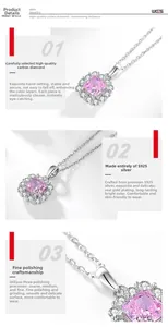 Detailed view of S925 sterling silver necklace with pink square high carbon diamond pendant