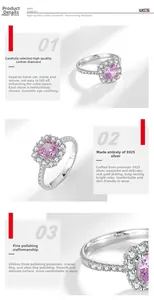 Macro shot of pink princess cut carbon diamond ring in S925 sterling silver halo setting