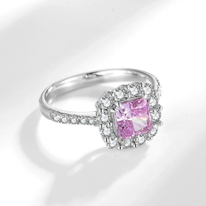 Elegant S925 silver ring featuring a radiant cut pink ice flower carbon diamond