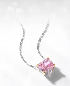 Close-up of ice flower cut pink high-carbon diamond necklace with silver chain