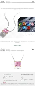 Detailed macro view of S925 silver necklace with 10x12mm pink carbon diamond pendant