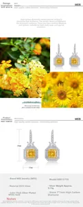 Gros plan de boucles d'oreilles en diamant jaune taille coussin avec sertissage double halo