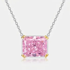 925 Sterling Silver Radiant Cut Pink Zirconia Pendant Necklace Two Tone Gold Silver Personalized Luxury Women Commuter Jewelry