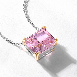Exaggerated pink high carbon diamond necklace with rectangular cut and two-tone setting