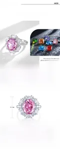 Macro shot of 10x12mm pink carbon diamond ring with S925 silver halo setting