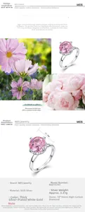 Detail of 10x10mm pink high-carbon diamond ring set in S925 sterling silver band