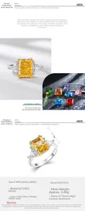 Macro shot of 8x10mm yellow radiant cut stone with side triangle stones on S925 silver band