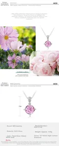 Detail view of S925 silver pink lotus necklace with 10mm crushed ice cut carbon diamond