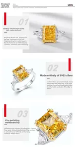 Macro detail of three-stone yellow high carbon diamond ring in S925 silver with gold plating
