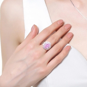 Oval pink high carbon diamond ring in S925 sterling silver with halo setting