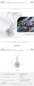 Detailansicht der S925 Silber Halskette mit rosa Kohlenstoffdiamant und Abmessungen