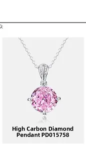 Close-up of a 9.5ct sakura pink high carbon diamond pendant necklace in S925 silver