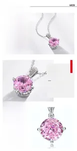 Close-up of S925 silver lotus necklace with pink ice flower cut carbon diamond