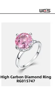 Macro detail of S925 silver ring featuring a pink ice cut carbon diamond in four-prong setting