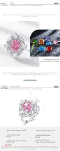 Detail view of 8x10mm pink pear-cut carbon diamond ring with S925 sterling silver band