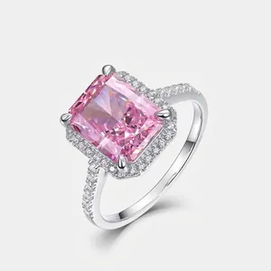 Anello in Argento Sterling 925 Donna Strass Rosa Taglio Radiant Halo Fidanzamento Matrimonio Anello Lusso Moda Gioielli
