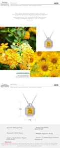 Détail du collier en argent S925 avec pendentif en diamant jaune radiant et sertissage halo