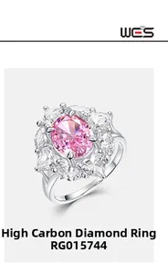 Detail of flower shaped S925 silver ring with pink ice cut high carbon diamond