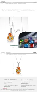 Detailed specs of S925 silver necklace with 10x15mm pear cut orange carbon diamond pendant