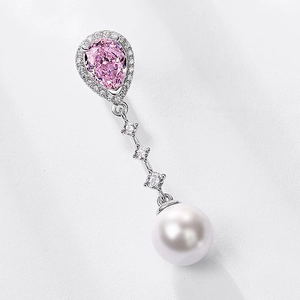 Elegant S925 silver earrings with pear-cut pink stone and lustrous white pearl drop