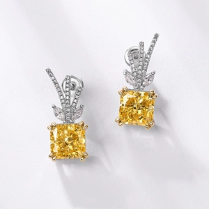 Luxurious S925 sterling silver reindeer earrings with yellow ice flower cut diamonds