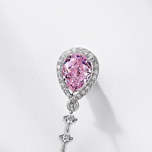 Elegant S925 silver pear cut pink diamond drop earrings with halo pave setting