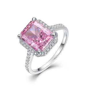 Anello in argento S925 con diamante rosa taglio quadrato e montatura halo