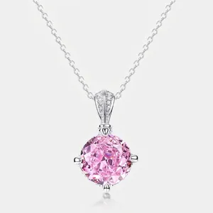 925 Sterling Silver Pink Rhinestone Lotus Flower Pendant Necklace Elegant High Carbon Jewelry For Women Romantic Dating Gift