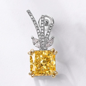 Antler style S925 silver earrings with radiant cut yellow diamond and accent crystals