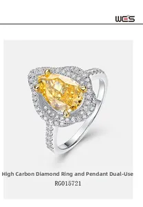 Détail de la bague et pendentif 2-en-1 en argent S925 avec diamant jaune de forme poire