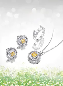 Détail du coffret bijoux marguerite en argent S925 avec des diamants jaunes étincelants